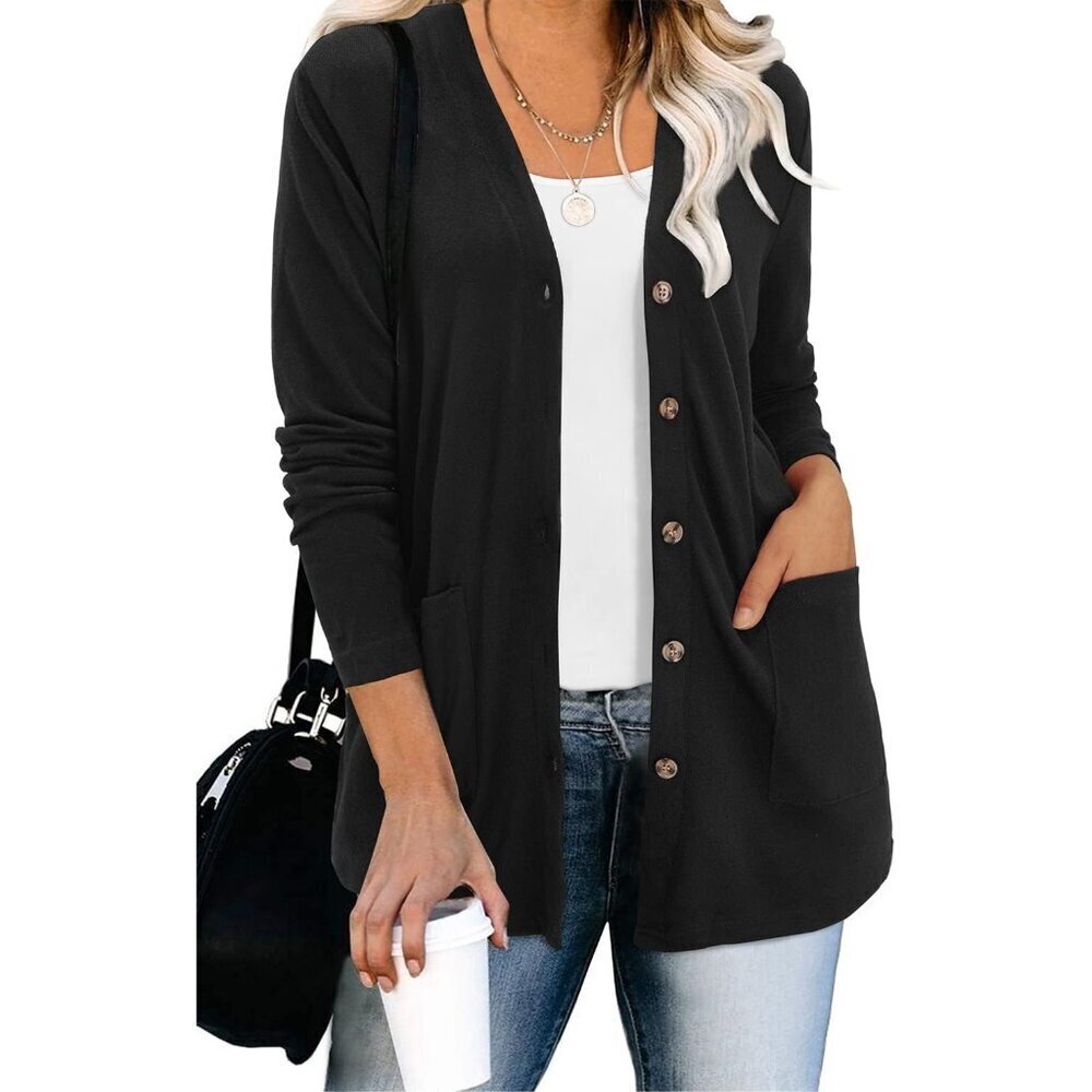 Women's Lightweight Knitted Cardigan Long Sleeve Open Front Pockets